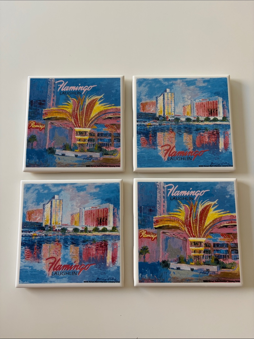Vtg 2000 Casino Flamingo Laughlin Ceramic Coaster Set of 4 - Picture 1 of 6
